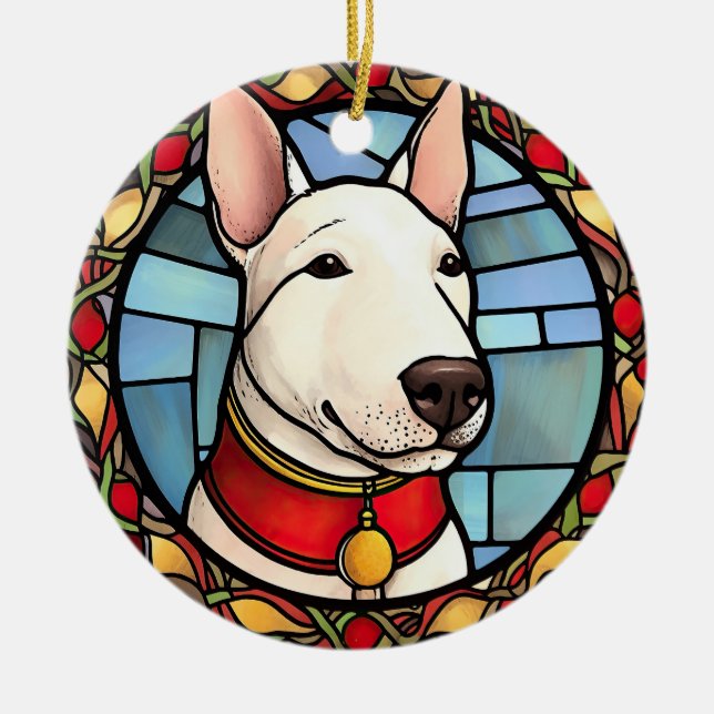 Décoration En Céramique Bull Terrier Vitrail de Noël (Devant)