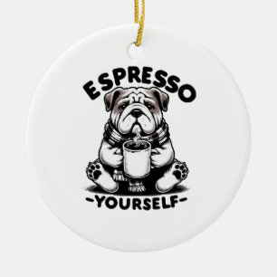Décoration En Céramique Bulldog au café chaud espresso