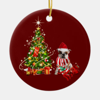 Décoration En Céramique bulldog Avec Casquette Scaft Christmas