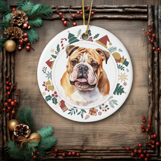 Décoration En Céramique Bulldog encadré dans les images de Noël (Créateur téléchargé)