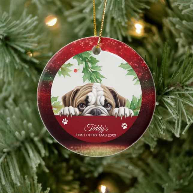 Décoration En Céramique Bulldog Premier Noël Personnalisé (Arbre)