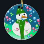 Décoration En Céramique Bulles flottantes Snowman<br><div class="desc">Un bonhomme de neige cool sur un arrière - plan de bulles flottantes,  des couleurs vives l'entourent. Enveloppé dans son casquette et son foulard chaleureux.</div>