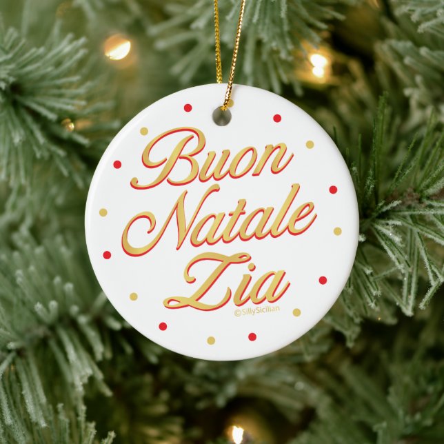 Décoration En Céramique Buon Natale Zia Personnalisé Or Blanc Rouge (Arbre)