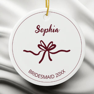 Décoration En Céramique Burgundy Bow Blanc Moderne Bridesmaid Nom Année