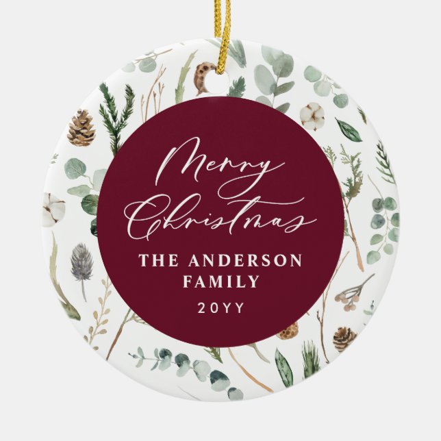 Décoration En Céramique Burgundy Noël photo botanique minimale (Devant)