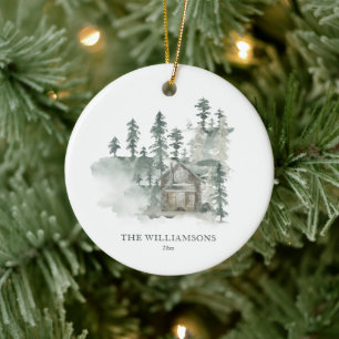 Décoration En Céramique Cabane rustique Noël personnalisé vert forêt