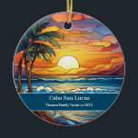 Décoration En Céramique Cabo San Lucas Beach Vacances<br><div class="desc">Belle scène de plage en faux vitrail,  personnalisable Cabo San Lucas Mexique Trip souvenir. Idéal pour Noël et vacances en famille,  ou momento lune de miel. Personnalisation : Changez la légende et l'année pour la rendre unique.</div>