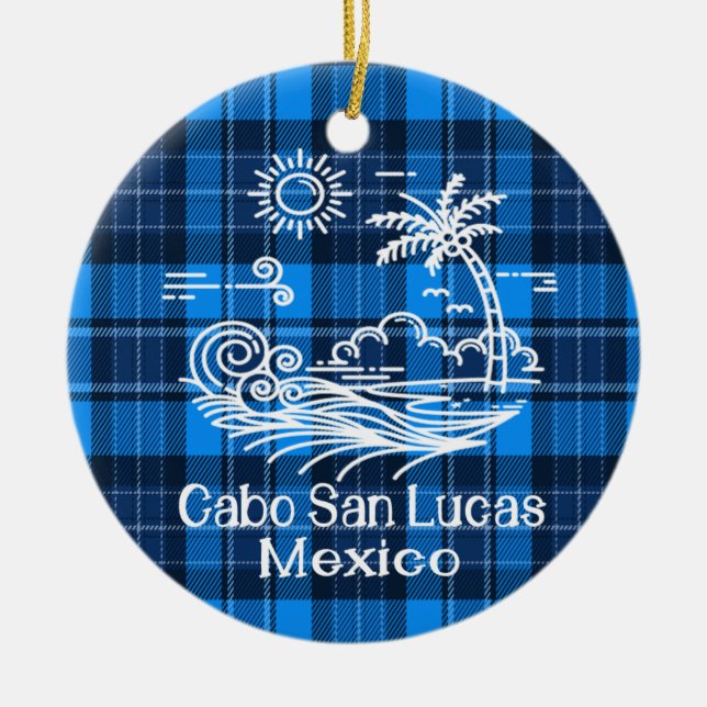 Décoration En Céramique Cabo San Lucas Mexique à Noël Tartan Bleu (Devant)