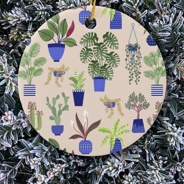 Décoration En Céramique Cactus Blush Pink (Cactus succulent houseplant pattern Christmas ornament)