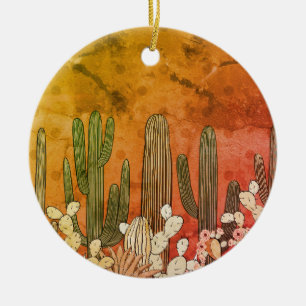 Décoration En Céramique Cactus de dessin sur Orange