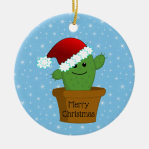 Décoration En Céramique Cactus de Noël avec un chapeau de Père Noël