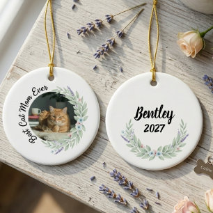 Décoration En Céramique Cadeau de maman de chat à l'aquarelle lavande flor