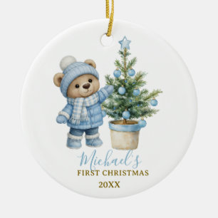 Décoration En Céramique Cadeau de Noël de bébé ours bleu pour la première