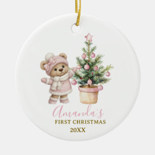 Décoration En Céramique Cadeau de Noël de bébé ours rose pour le premier N