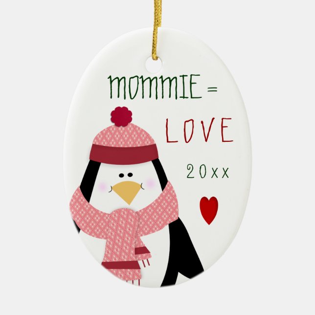 Décoration En Céramique Cadeau de Noël de pingouin de l'amour MOMMIE (Devant)
