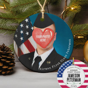 Décoration En Céramique Cadeau de Noël militaire Photo d'aviateur Nom du s