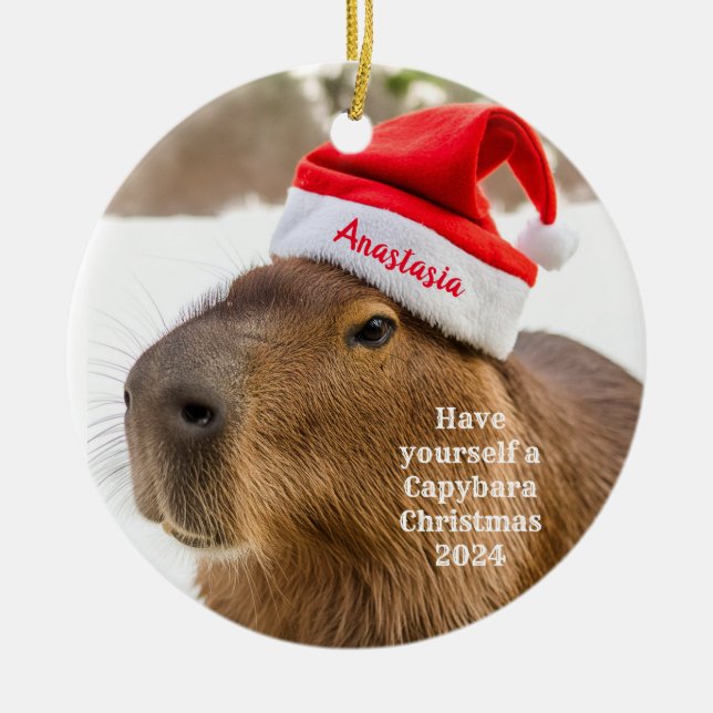 Décoration En Céramique Cadeau de Noël personnalisé Capybara (Devant)