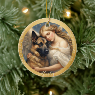 Décoration En Céramique Cadeau de Noël Photo d'Art de Berger Allemand