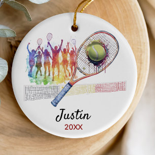 Décoration En Céramique Cadeau Mémorable Raquette de Tennis à l'Aquarelle