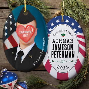 Décoration En Céramique Cadeau Militaire Patriotique Photo Rang Nom Noël
