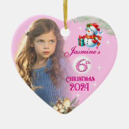 Décoration En Céramique Cadeau personnalisé de Noël 6ème fille photo cœur
