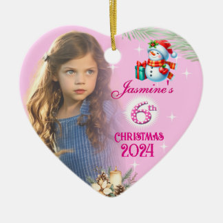 Décoration En Céramique Cadeau personnalisé de Noël 6ème fille photo cœur