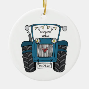 Décoration En Céramique Cadeau personnalisé Mariage campagnard tracteur bl