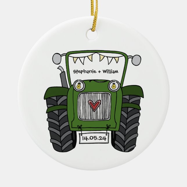 Décoration En Céramique Cadeau personnalisé Mariage campagnard tracteur ve (Devant)
