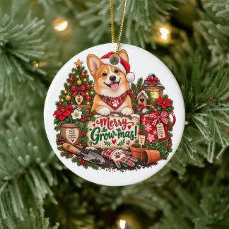 Décoration En Céramique Cadeau pour amateur de jardinage, Corgi Noël Jardi