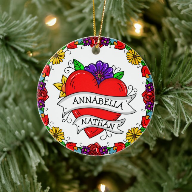 Décoration En Céramique Cadeau romantique à deux | Art du style tatouage (Arbre)