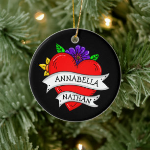 Décoration En Céramique Cadeau romantique à deux   Art du style tatouage