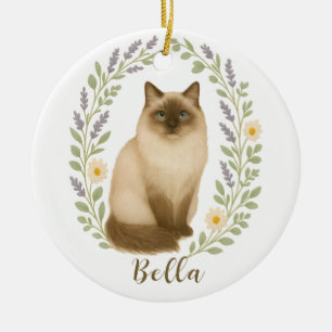 Décoration En Céramique Cadre de chat Ragdoll floral avec nom personnalisé