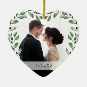 Décoration En Céramique Cadre de feuillage   Date spéciale et deux photos