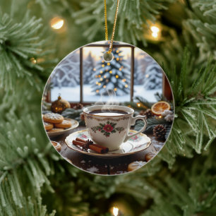 Décoration En Céramique Café et biscuits de Noël Fenêtre d'hiver Scène