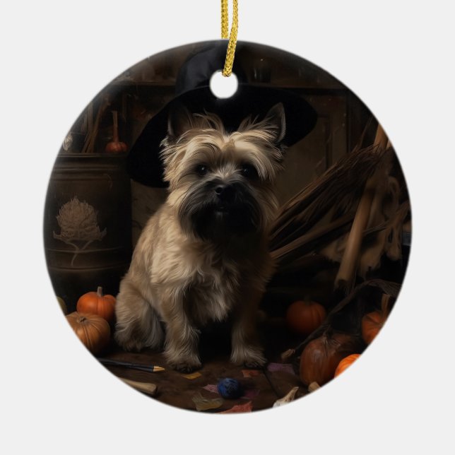 Décoration En Céramique Cairn Terrier Citrouilles Halloween effroi (Devant)