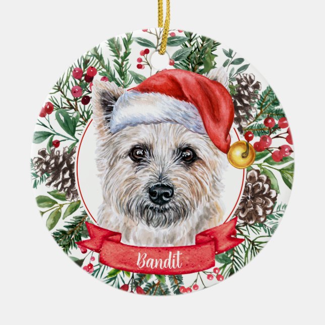 Décoration En Céramique Cairn Terrier Custom Santa Dog Christmas Ornament (Devant)