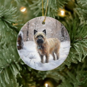 Décoration En Céramique Cairn Terrier Qu'Il Neige Noël