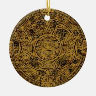 Décoration En Céramique Calendrier Aztec Sun Stone vieilli