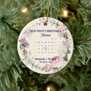 Décoration En Céramique Calendrier Floral Notre Premier Noël Mariés