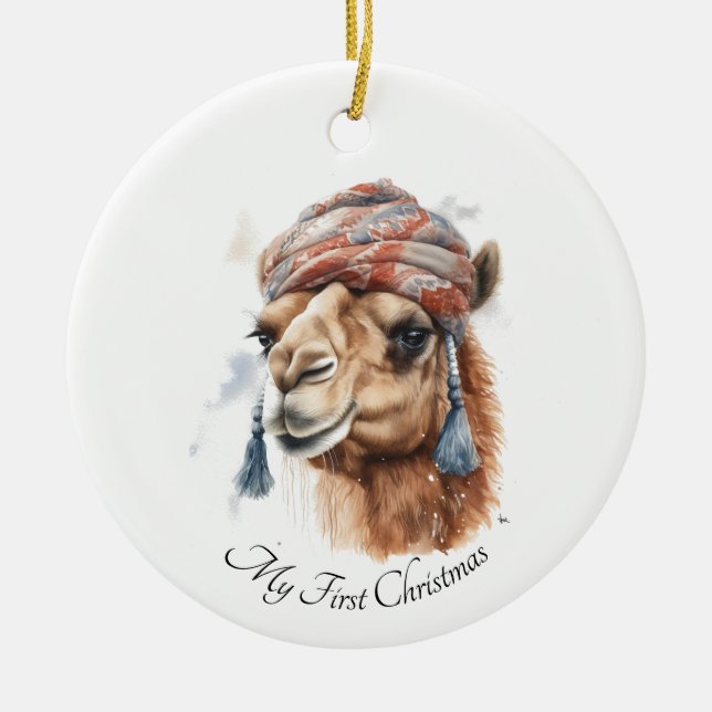Décoration En Céramique Camel de Noël, personnalisable (Devant)