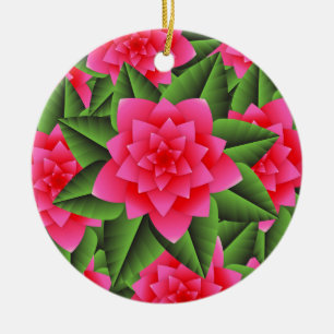 Décoration En Céramique Camellias rose corail et Feuilles verts