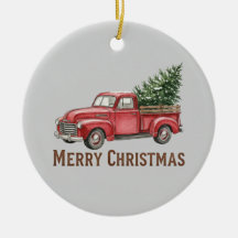 Camion Rouge Rustique Noël Ferme Maison Pin