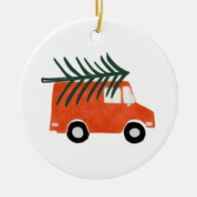 Camionnette rouge mignonne de Noël avec arbre