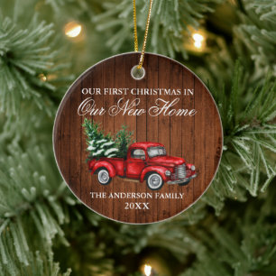 Décoration En Céramique Camionnette vintage aquarelle Bois Noël Nouvelle M