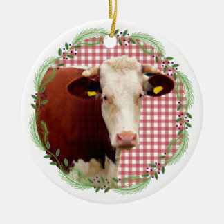 Décoration En Céramique Campagne Vache d'élevage En vichy couronne de Noël