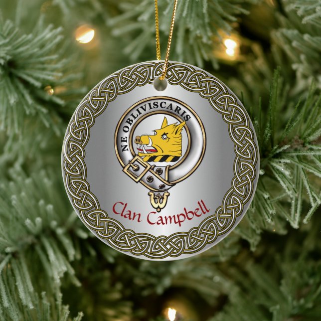 Décoration En Céramique Campbell Clan Badge & Tartan Thistle Personalized (Arbre)