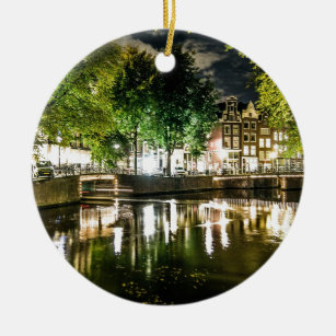 Décoration En Céramique canal de nuit à Amsterdam, Pays-Bas