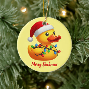 Décoration En Céramique Canard en caoutchouc de Noël joyeux canardmas drôl