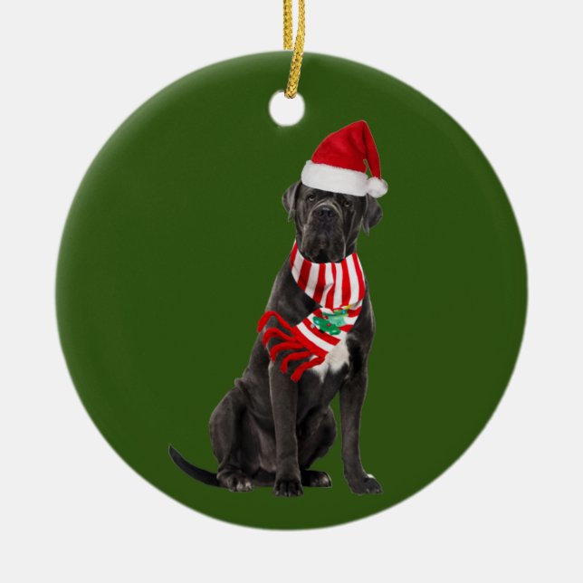 Décoration En Céramique Cane Corso Avec Scaft Casquette Noël (Devant)