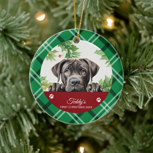 Décoration En Céramique Cane Corso Noël personnalisé premier Noël (Arbre)